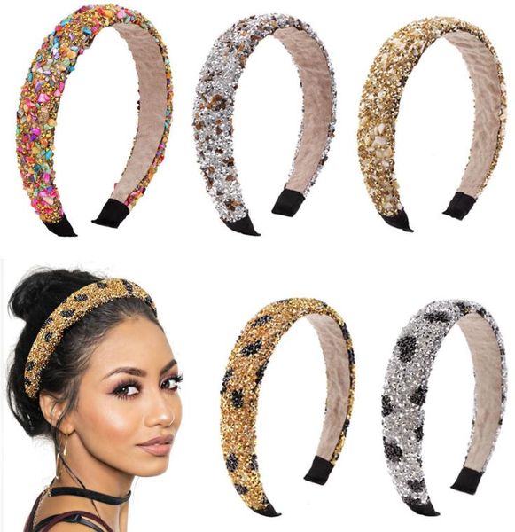 Dhl ins mulheres arcos de cabelo varas barroco esponja acolchoada bandana bandana leopardo glitter cristal frisado hairband acessórios 5582175