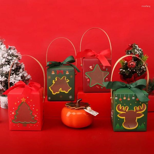 Рождественские украшения 3 шт. Подарочные коробки Упаковочная коробка для конфет и печенья Санта-Клаус Лось Бумага с бантиками Ленты Упаковочные пакеты для годовой вечеринки