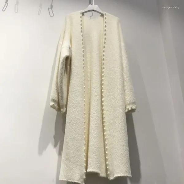 Kadın Örgü İmitasyon Mink Polar Gevşek Güçlü Örme Ceket 2024 Sonbahar Kış V-Neck Cardigan Basit Stil Ofis Lady Ceket