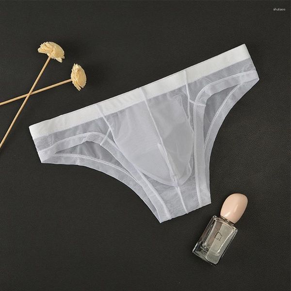 Cuecas masculinas transparentes tanga briefs baixo-rise sexy roupa interior respirável transparente fino convexo bolsa calcinha