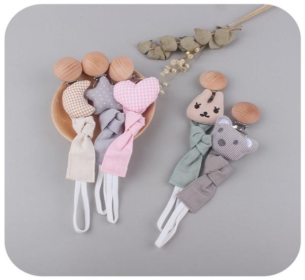 Porta-chupeta de bebê, corrente personalizada, clipes de madeira, brinquedo de pelúcia para recém-nascidos, correntes de mamilos de algodão m37215635692