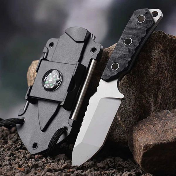 Camping Jagdmesser Mini Militär Taktisches Messer für Männer Outdoor Bushcraft Survival Selbstverteidigungsmesser mit Schild und Leine Kampfmesser 240315