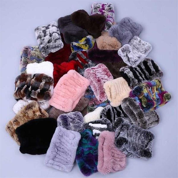 Sciarpa elasticizzata fatta a mano reale delle donne Maglia genuina del coniglio del Rex Fasce Ragazze Anello di pelliccia naturale Cappuccio Snood Sciarpe invernali Y200103254m