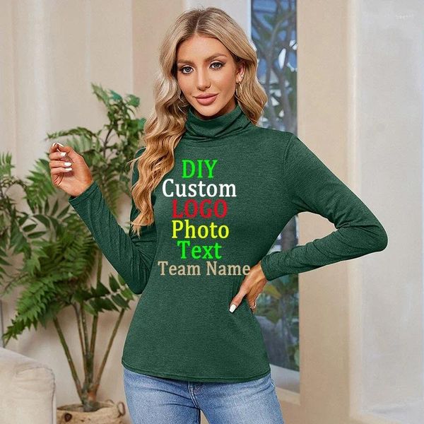 Damen T-Shirts 2024 Europa Die Vereinigten Staaten Herbst Winter Einfarbig High Neck Langarm Gestricktes dünnes T-Shirt Tops Frauen Individuelles Logo