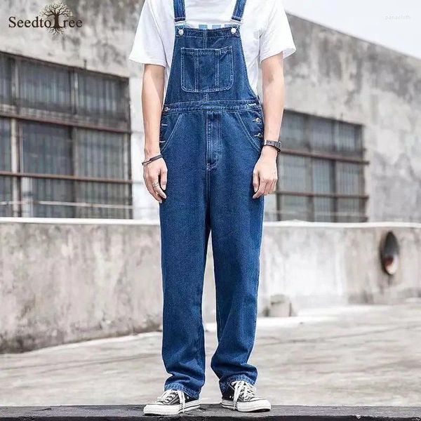 Herren Jeans Koreanische Mode Overalls Lose Gerade Denim Overall Hosenträger Hosen Safari Stil Cargo