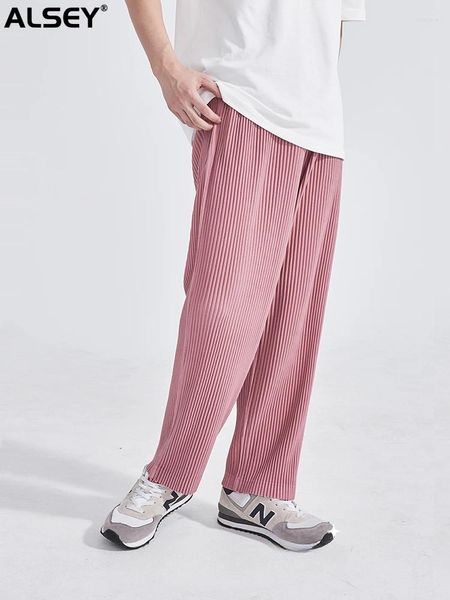 Herrenhose ALSEY Miyake Plissee Sommer gerade drapiert rosa Tie-Dye Casual Vintage Sport Bleistift Streetwear Herrenbekleidung