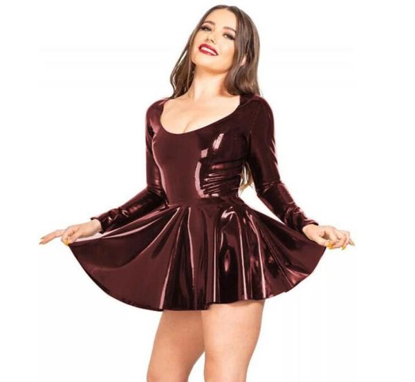 Sıradan elbiseler 12 renk gotik kulüp partisi pvc elbise ıslak görünüm kadın patenci mini düşük kesim uzun kollu vestto yenilik aline dansı3927666