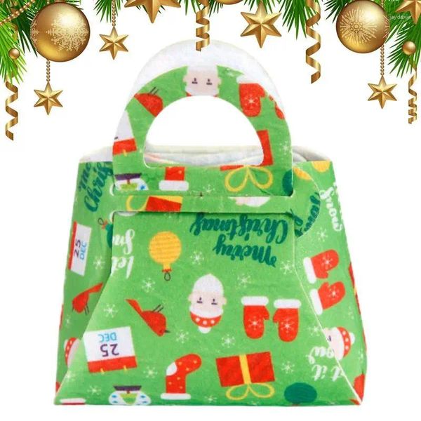 Decorações de natal saco de presente tratar goody com alças portátil doces feltro pano tote para crianças festa favor feriado