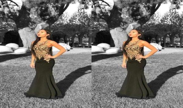 Элегантные платья выпускного вечера Черное золото Аппликация Вечерние платья русалки с жемчужным вырезом длиной до пола Дешевые вечерние платья для особых случаев Robe2426561