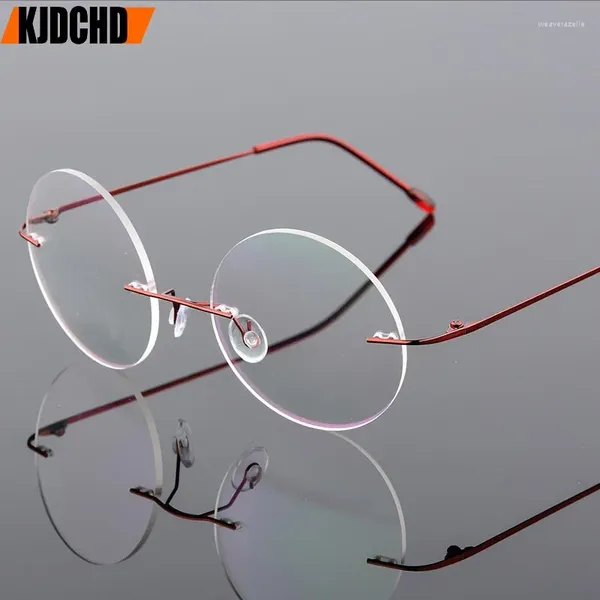 Óculos de sol quadros liga flexível sem aro óculos quadro marca designer homens óculos leitura óptica prescpriton lentes redondas