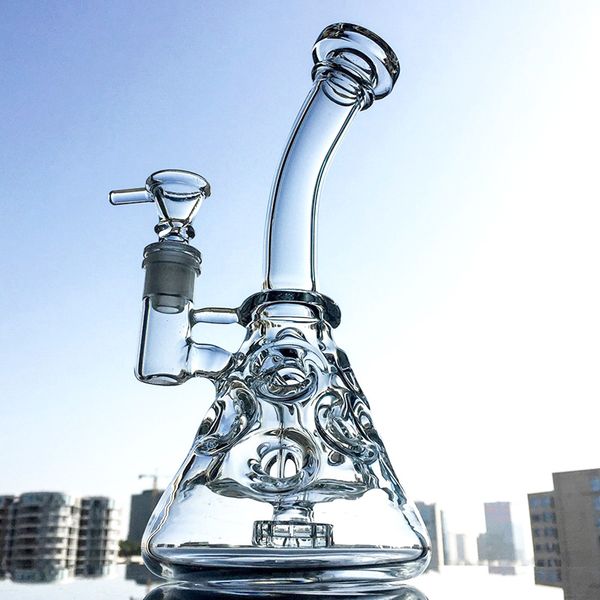 Recycler Bong in vetro Beaker Dab Rig Narghilè Beaker Fab Egg Swiss Perc Soffione doccia Tubo dell'acqua 14mm Femmina MFE09