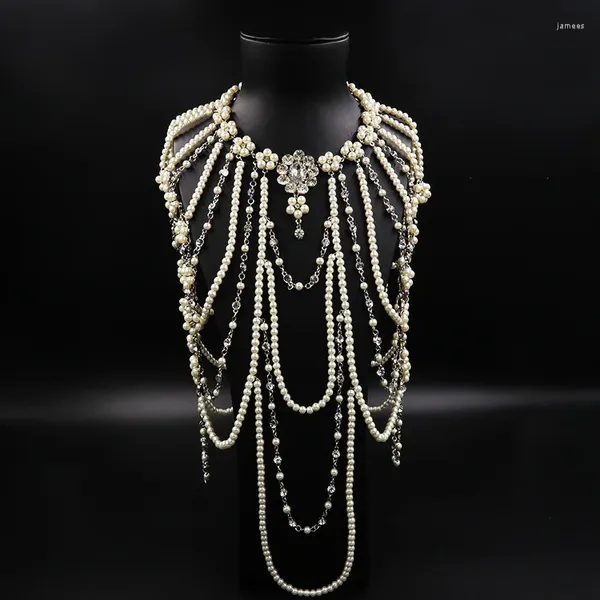 Anhänger Stil Luxuriöse Braut Schulter Kette Chinesische Süßwasser Perle Halskette Temperament Zubehör Hochzeit Schmuck