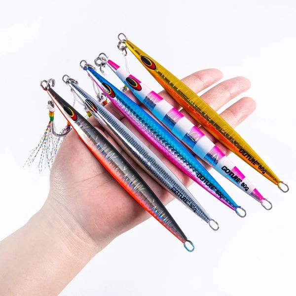 Goture 80g 160g 200g Jig Fishing Lure Set affondamento veloce Jigging Lure Doppi ganci Jig in metallo di alta qualità Esca per la pesca in acqua di mare 240306