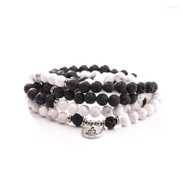 Anhänger 6mm Lavastein Howlith Armband 108 Perlen Buddha Anhänger Elegant Ly Handmade Bless Diy Handgelenk Chakra Klassisch Schicke Energie