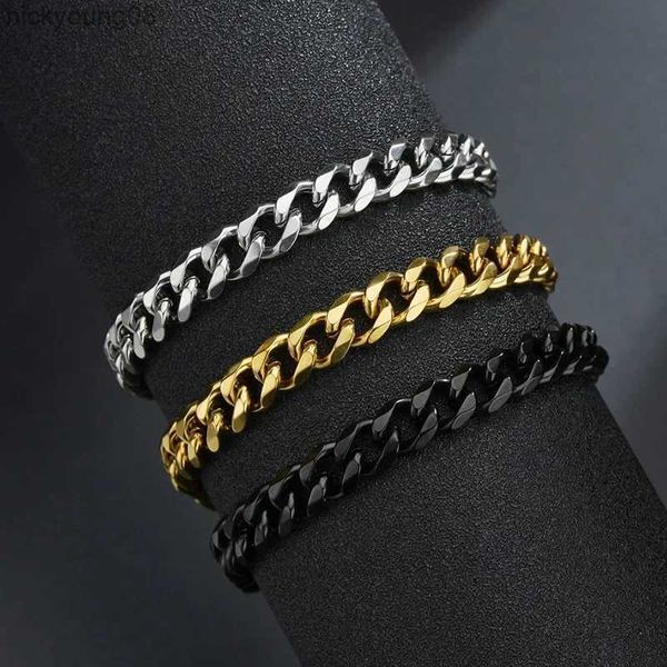 Bracciale rigido da 3 / 5mm Bracciale a catena grosso per uomo Bracciale a catena a maglia cubana in acciaio inossidabile Classico Punk Accessori per gioielli maschili pesantiL2403