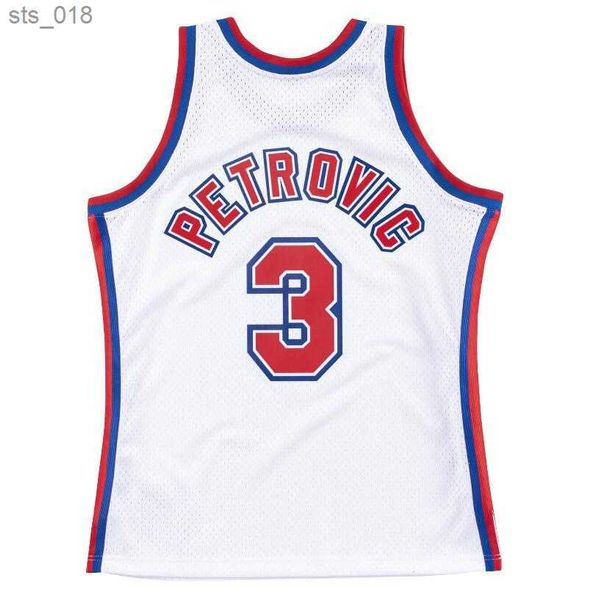 Fãs Tops Basquete Jerseys Stitched Basquete Jersey Drazen Petrovic 1990-91 92-93 Malha Hardwoods Classic Retro Jersey Mulheres S-6XL Branco BlueH240313