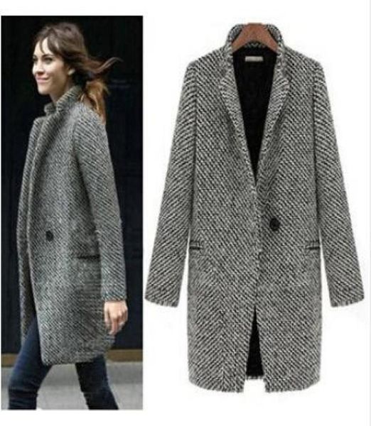 Intero Design Nuova Primavera Inverno Trench Donna Grigio Medio Lungo Oversize Giacca di Lana Calda Europ Moda Cappotto S8813916