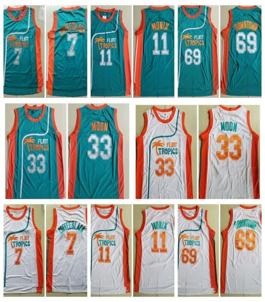 Mens Flint Tropics Semi Pro 33 Jackie Moon Maglie da basket 11 Monix 7 Coffee Black 69 Downtown Funky Stuff Malone Moive Camicie6604627