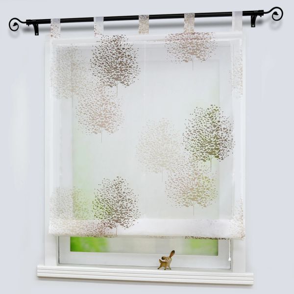 Vorhänge, römische Vorhänge, Baum-bedruckte Tüll-Panel-Vorhänge, transparente Fenster-Voile-Abschirmung für die Küchendekoration