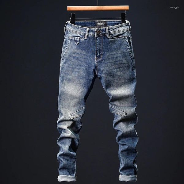 Jeans da uomo Street Washed Alla moda High-End Trendy Skinny Versatili Piedi da motociclista Stereo Retro Lunghi