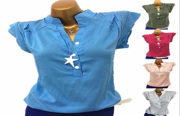 Kadın Moda Kolsuz Düğme Şifon Gömlek Standı Yaka Elmas Bluz Kadın Üstler ve Bluzlar Plus Boyut S5XL3010366