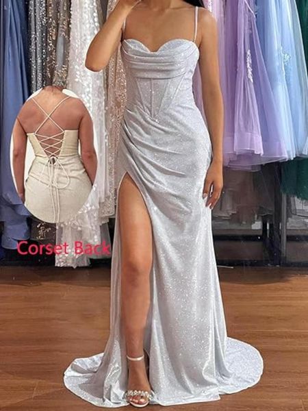 Dusty Rose Rosa Branco Lantejoulas Vestidos de Dama de Honra Sexy Spaghetti Straps Sereia Backless Long Evening Prom Vestidos Com Espartilho Voltar BM5003