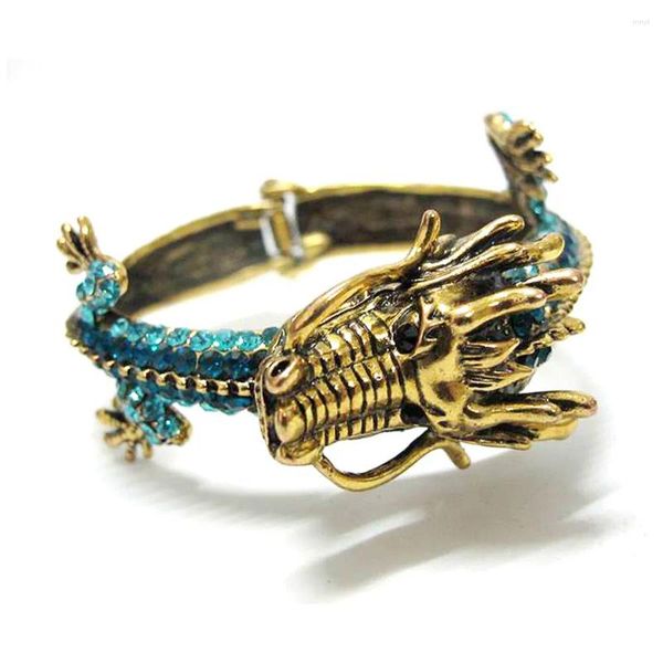 Винтажный браслет антикварного золотого цвета с красочными стразами и кристаллами дракона для женщин и мужчин, браслет с животными, ювелирные изделия