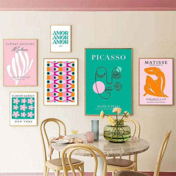 Caligrafia matisse picasso flor mercado anjo número linha rosto retro cartazes pintura da lona parede arte impressão imagem sala de estar decoração casa