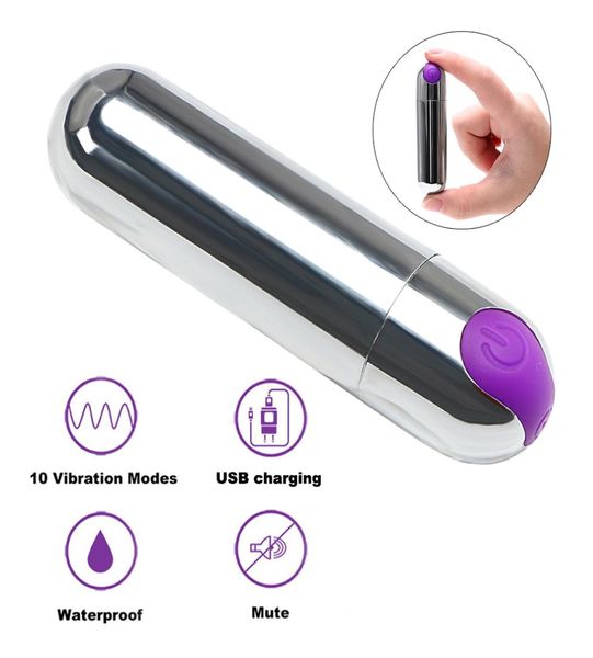 Mini bala vibrador brinquedos sexuais para mulheres 10 velocidades à prova d'água forte vibração usb recarregável gspot massager3630970