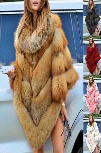 Casaco de pele sintética feminino inverno quente oversized manga longa luxo capa poncho casaco pulôver outwear plus size 2111203028342