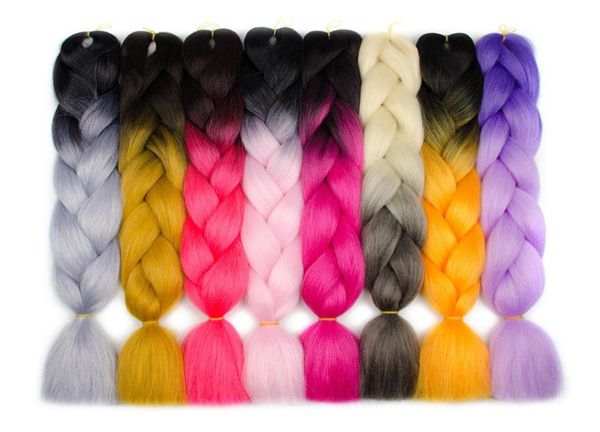 Ombre Gri Jumbo Örgüler Saç Sentetik İki Ton Saç Rengi Siyah Kahverengi Jumbo Örgüler Bulma Uzantı Cheveux 24inch Ombre Kutu Braid8957727