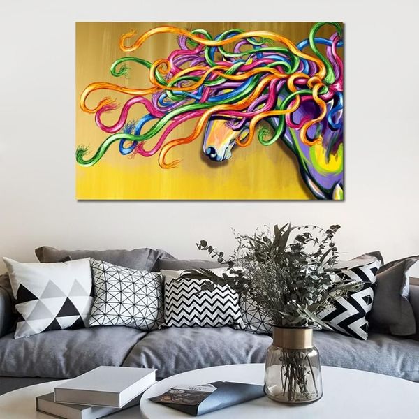 Cavalli arte pittura astratta tela maestoso cavallo dipinto a mano dipinti di animali colorati per bagno cucina decorazione della parete regalo186v