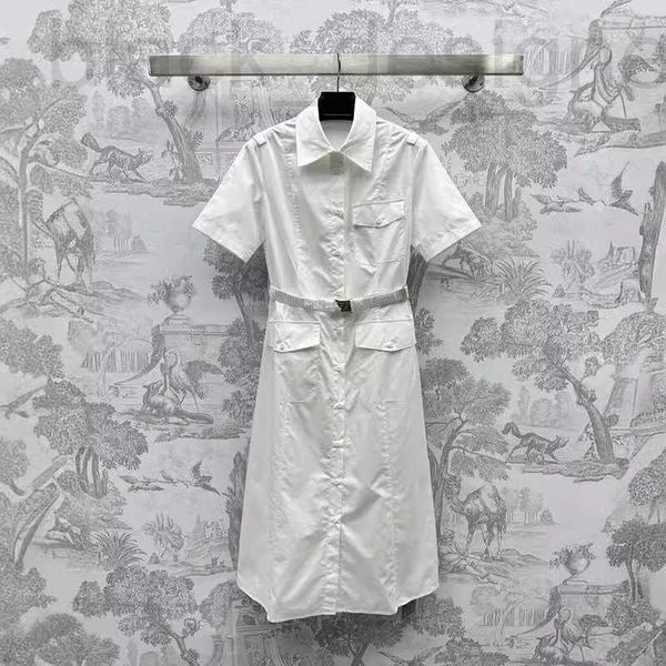 Temel gündelik elbiseler tasarımcı bahar/yaz yeni nanyou pra yüksek son zarif stil mektup bel kemeri zayıflama gömlek kısa kollu elbise 447j