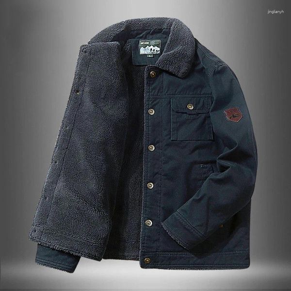 Jaquetas masculinas inverno velo algodão casaco de pele de cordeiro homens bombardeiro jaqueta militar tático multi-bolso blusão quente grosso outerwear marca