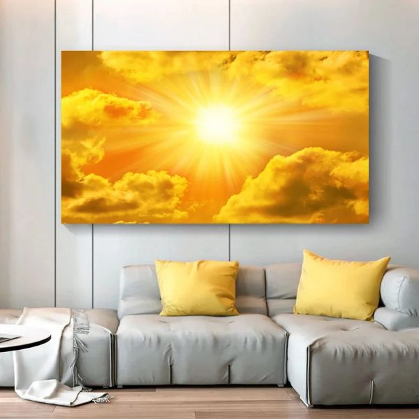 Calligrafia Sole Cielo Nuvole Poster Mare Paesaggio Tela Pittura Immagini di arte della parete per soggiorno camera da letto Decorazione domestica moderna SENZA CORNICE