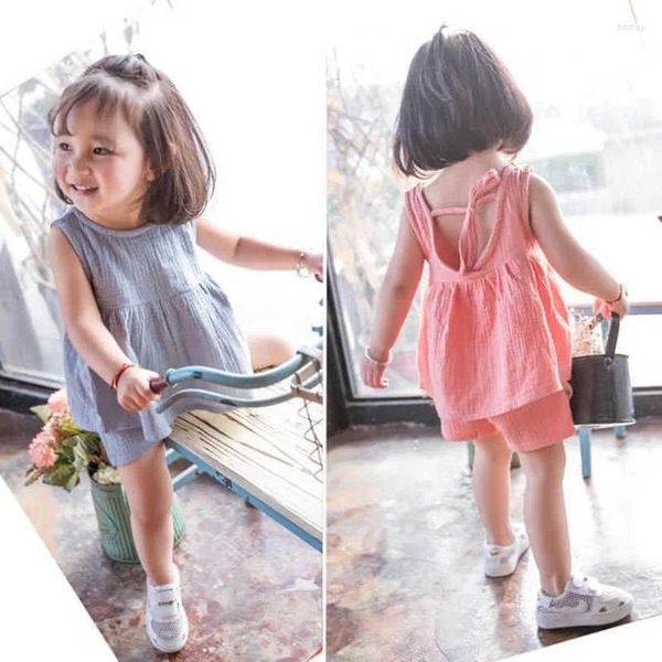 Kleidung Sets Korea Stil Baby Mädchen Nette Baumwolle Tops Kurze HosenKleidung Kinder Prinzessin Kleinkind Rosa Solide Sommer Kleidung