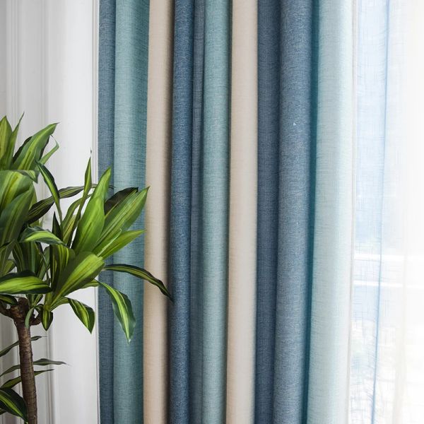 Cortinas blackout listradas para sala de estar, tratamento de janela, cortinas grossas de quarto, cortinas cegas de tecido de linho, painel de decoração de casa