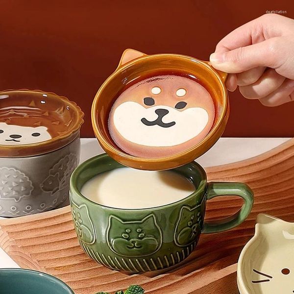 Tazze Creative Cartoon Animal Tazza in ceramica con coperchio Caffè Colazione Latte Soggiorno Tavolo Distributore d'acqua