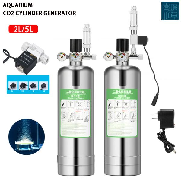 Equipamento zrdr aquário diy kit sistema gerador de co2 com regulador de fluxo de ar pressão válvula solenóide válvula co2 cilindro gás dióxido carbono