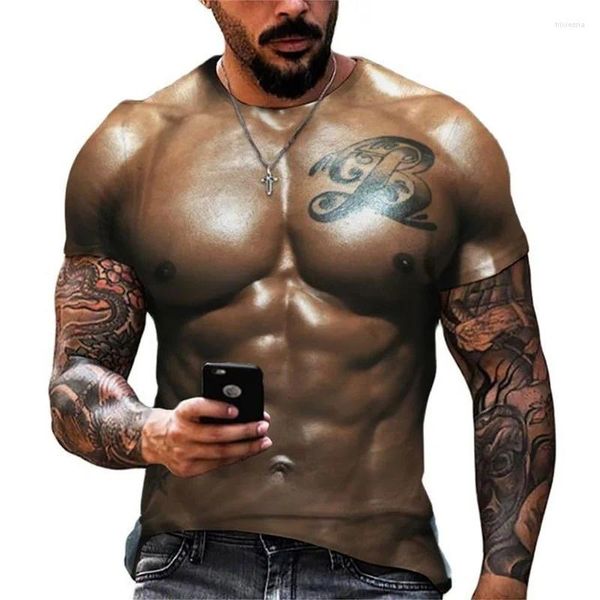 Männer T Shirts 2024 Bronze Muscle Tattoo T-shirts 3D Gedruckt Sommer Muskel Fitness Sport T-shirts Mode Spaß Straße Mann kleidung Tops