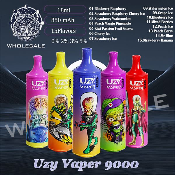 Autentica penna Vape usa e getta UZY VAPER 9000 18 ml Pod Mesh Coil 15 sapori 9k Puffs Vape Pen