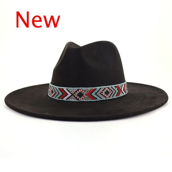 Wildleder-Fedora-Hut, Herbst, Schwarz, große Krempe, Jazz-Hut, Wildleder, neuester Großhandel, Jazz-Hut für Männer und Frauen, Fedora Sombrero Homme 240301