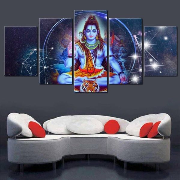 Leinwand HD-Drucke Malerei Wohnzimmer Wandkunst 5 Stück Hindu Lord Modular Home Decor Poster Shiva und Bull Nandi Pictures301r