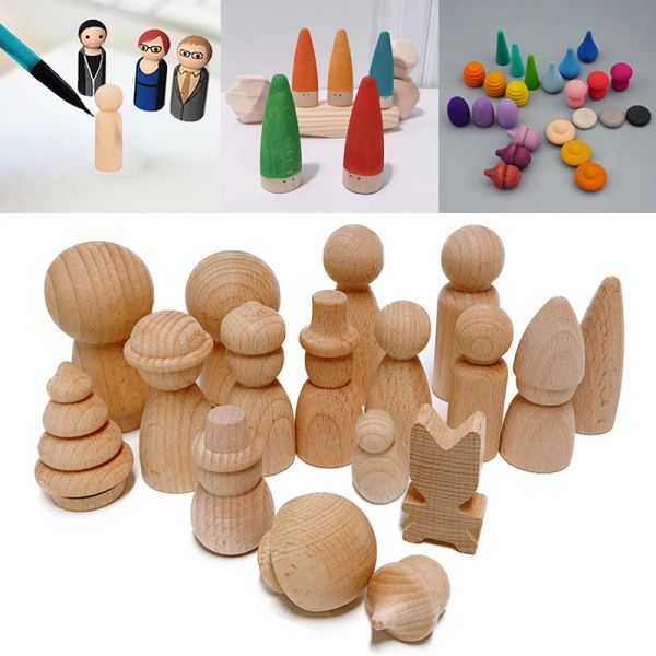 Crafts 10 Stück Buchenholz-Stöpselpuppen, Babyspielzeug, unbemalte Figuren, Hartholzpuppen, bedruckte DIY-Bastelarbeiten für Kinder, blanko, handgefertigte Puppen, Spielzeug, Geschenk