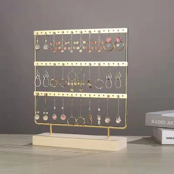 Gold-Ohrringe, Schmuckständer, Metallschmuck-Organizer, Halter, Holzsockel, Aufbewahrungsregal, Ladendekoration, Geschenke 240309