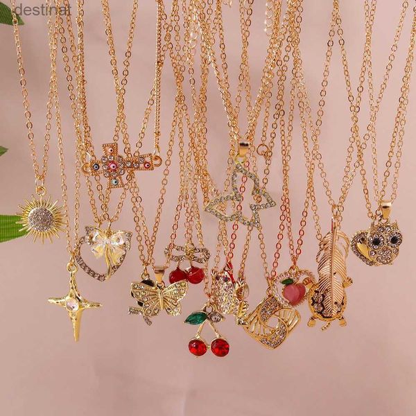 Anhänger Halsketten Aihua Gold Farbe Y2K Kristall Tier Herz Halskette Kpop Schlüsselbein Kette Halsketten für Frauen Mädchen Neue Trend Party schmuck GeschenkeL242313