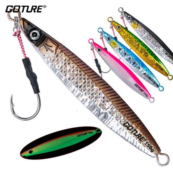 Goture 5 pçs/lote metal fundido gabarito isca de pesca conjunto mar jigging isca dura 80g/150g/200g para água salgada baixo pesca isca artificial 240312