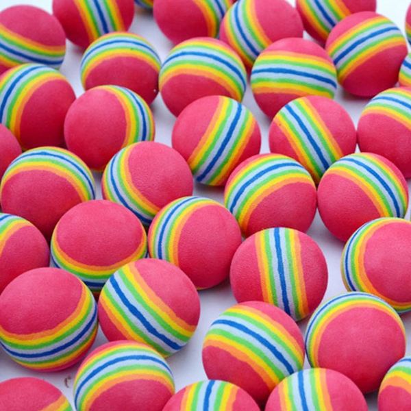 Palline da golf in schiuma EVA a strisce arcobaleno Palla morbida per pratica di golf al coperto per bambini o giocattolo per gatti domestici 42mm 50 pezzi GRAZIE 240301