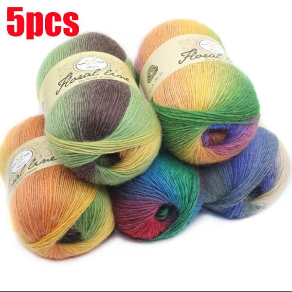 Acessórios 5pcs x 100g fio de caxemira fio de crochê para tricô linha arco-íris fantasia melange penteado costura de alta qualidade