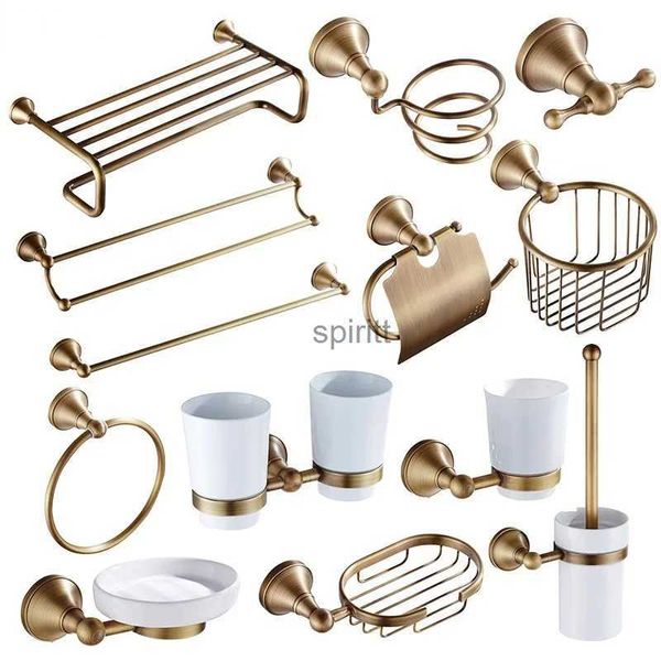 Titulares de papel higiênico Bronze Acessórios de banheiro Conjunto de hardware Antigo Secador de cabelo Rack Casaco Toalha Prateleira Bar Chuveiro Saboneteira Titular Escova 240313